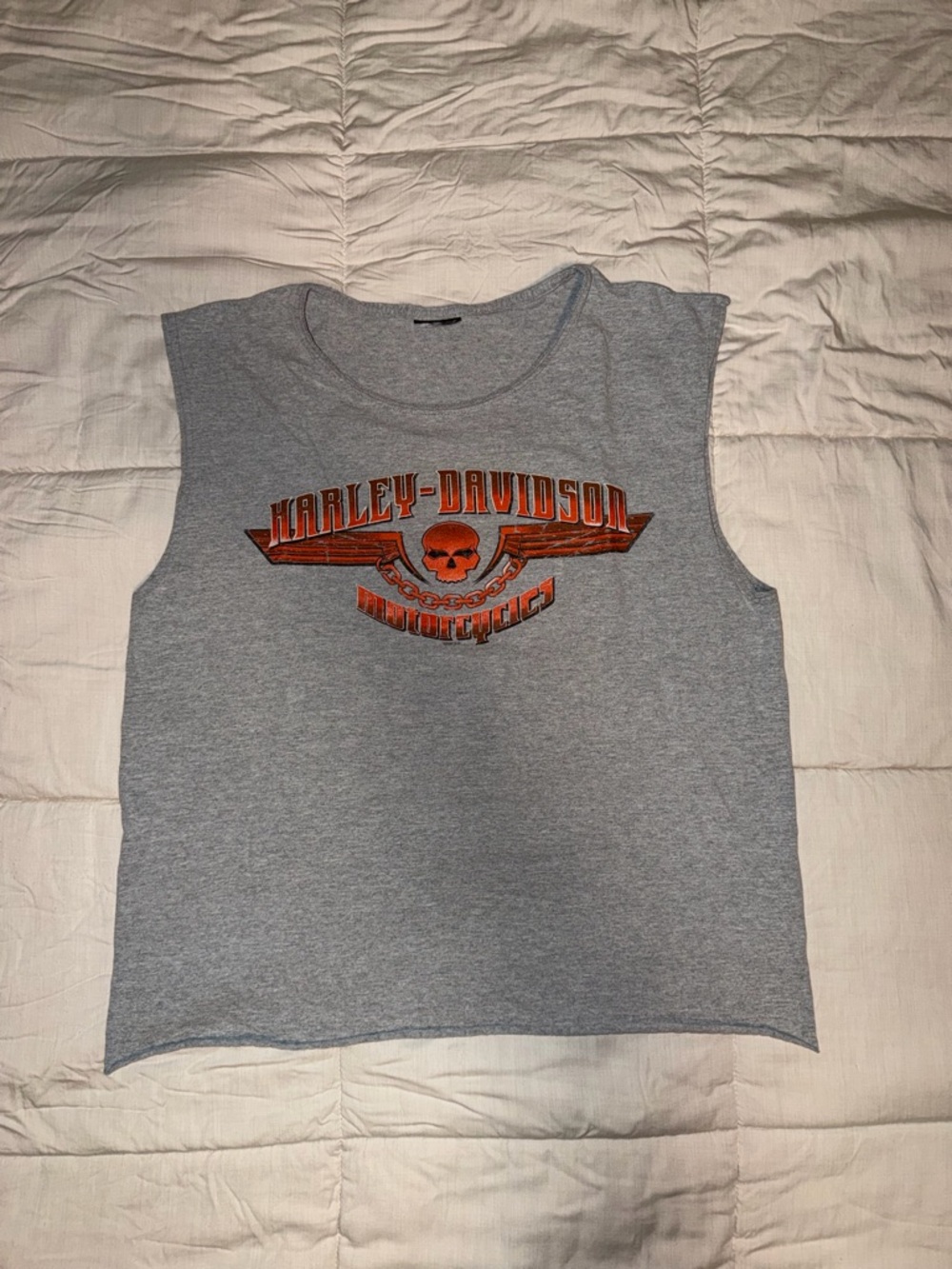 Harley-Davidson cropped Gray Tank Top with Orange Logo and Skull